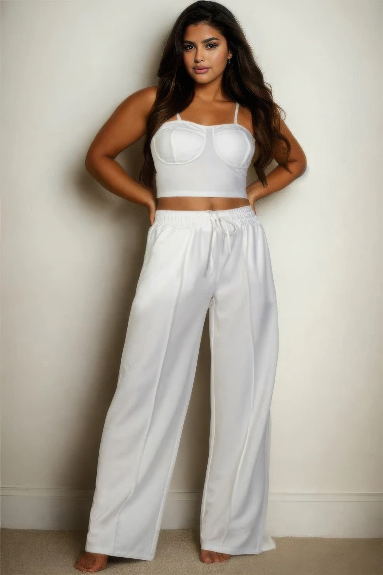 Plus Bustier Crop Cami Top & Slant Pocket Straight Pants - Wear Arielle