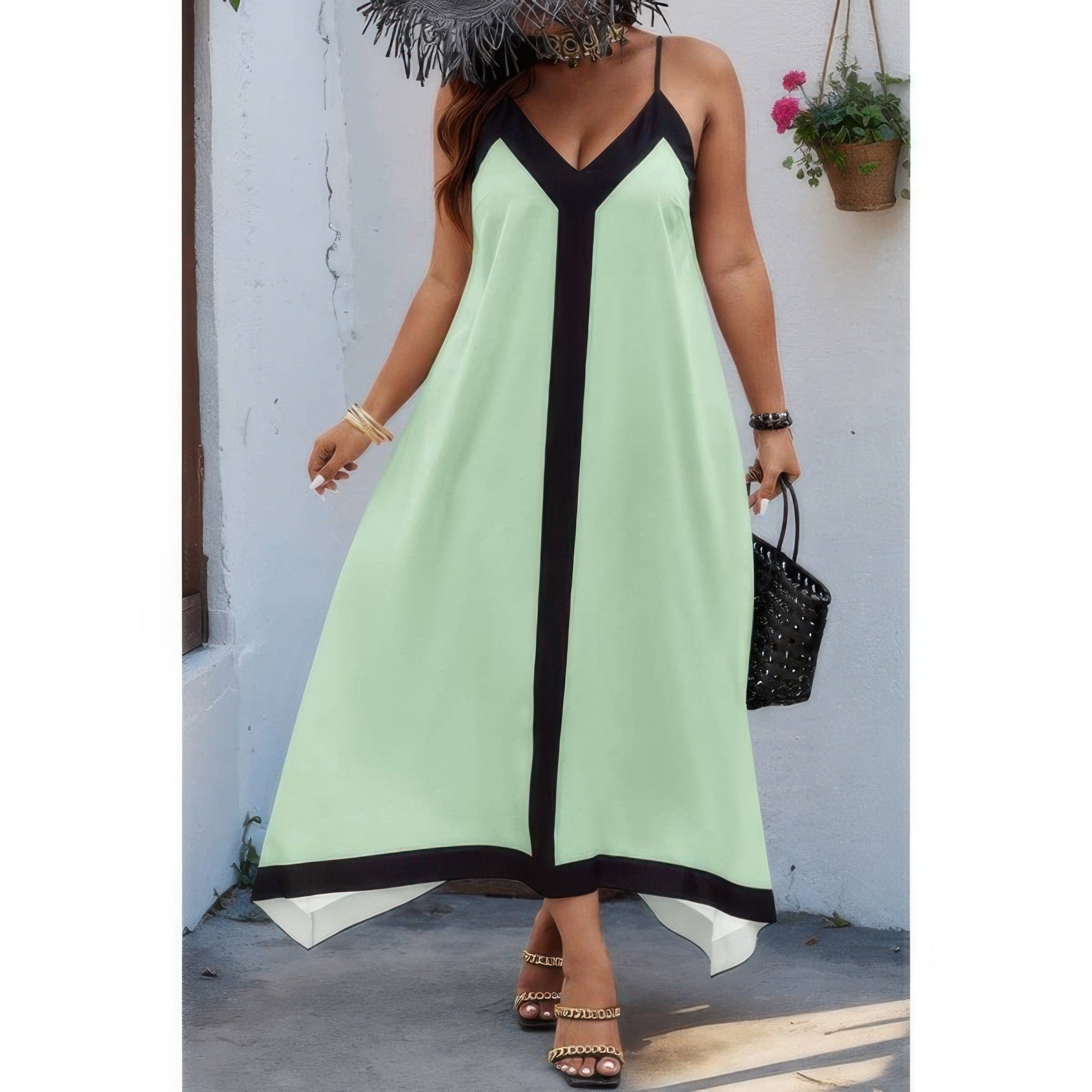 Plus Colorblock Spaghetti Strap A Line Dress - Wear Arielle