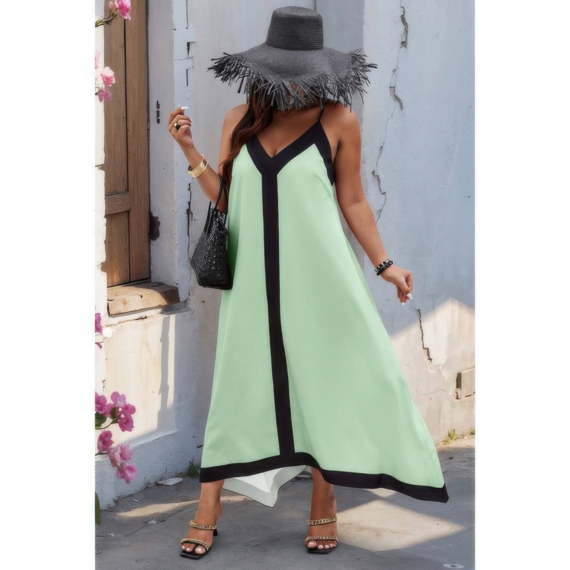 Plus Colorblock Spaghetti Strap A Line Dress - Wear Arielle