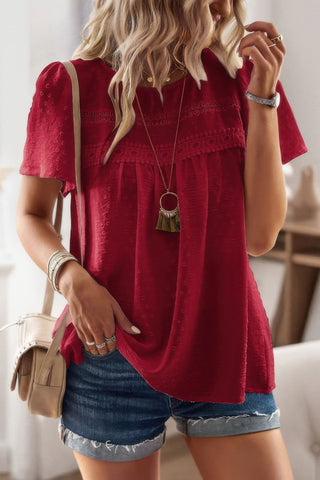 Plus Dot Cut Out Lace Trim Loose Fit Top - Wear Arielle