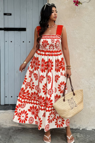 Plus Floral Printed Square Neck Wide Strap Dress - Wear Arielle