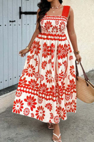 Plus Floral Printed Square Neck Wide Strap Dress - Wear Arielle