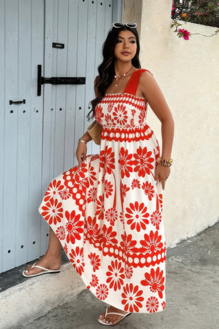 Plus Floral Printed Square Neck Wide Strap Dress - Wear Arielle