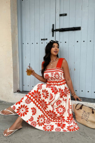 Plus Floral Printed Square Neck Wide Strap Dress - Wear Arielle