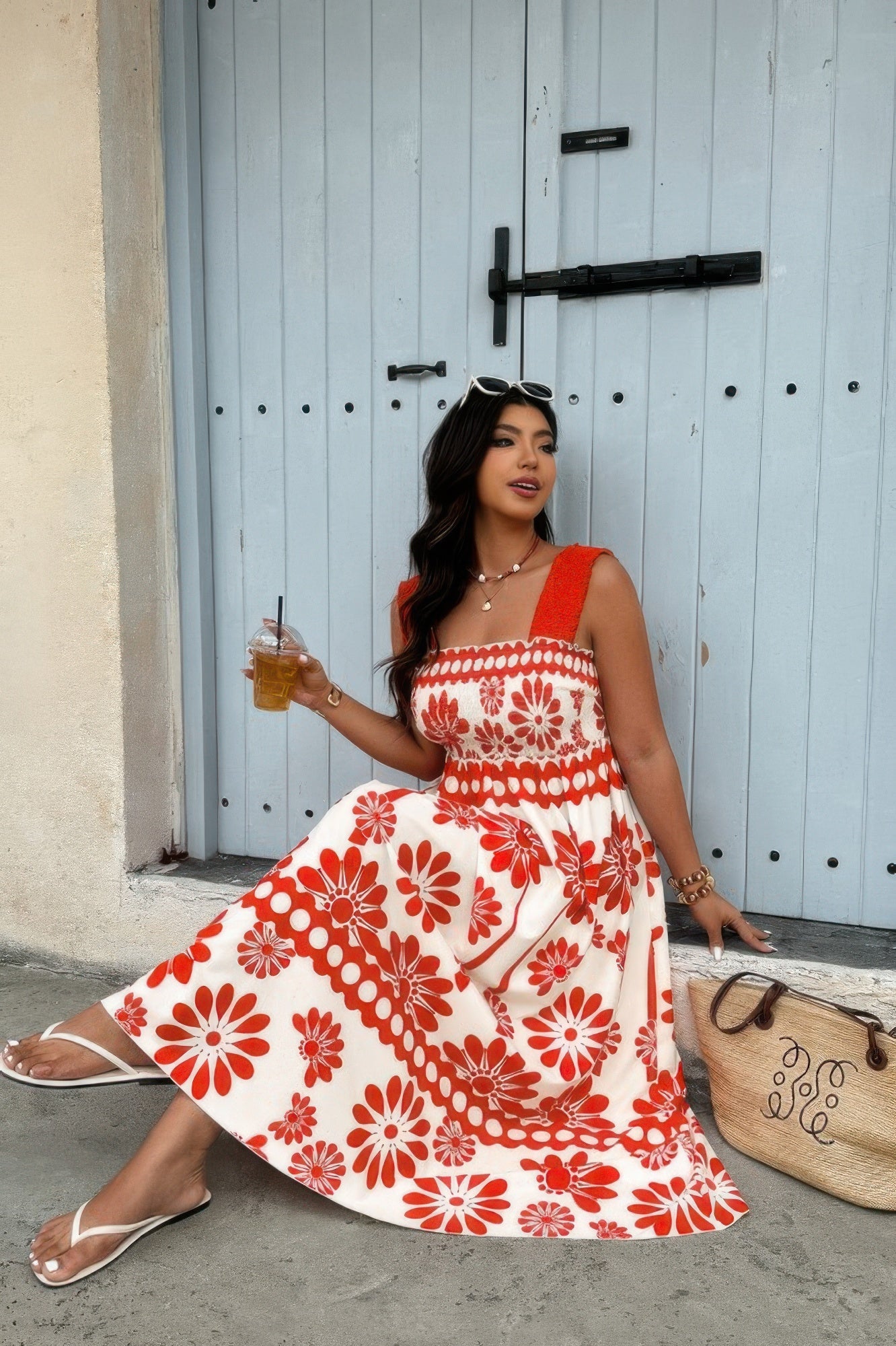 Plus Floral Printed Square Neck Wide Strap Dress - Wear Arielle