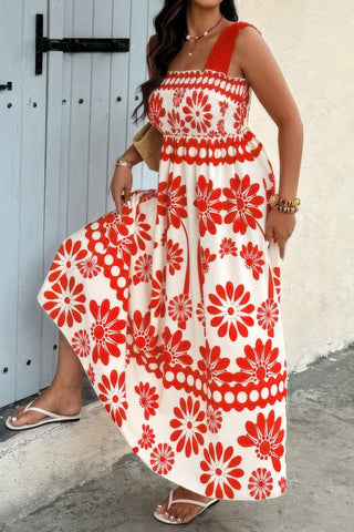 Plus Floral Printed Square Neck Wide Strap Dress - Wear Arielle