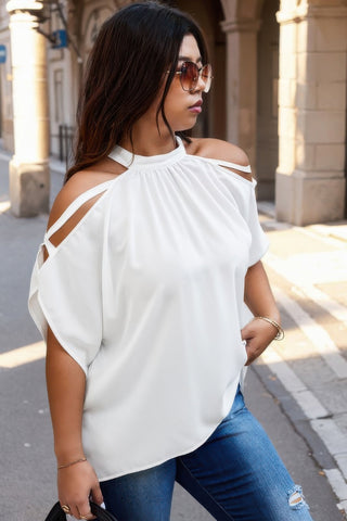Plus Halter Open Shoulder Bat Sleeves Loose Top - Wear Arielle