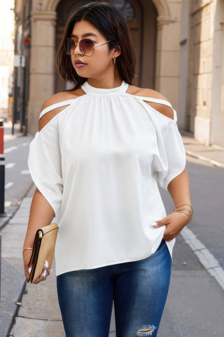 Plus Halter Open Shoulder Bat Sleeves Loose Top - Wear Arielle