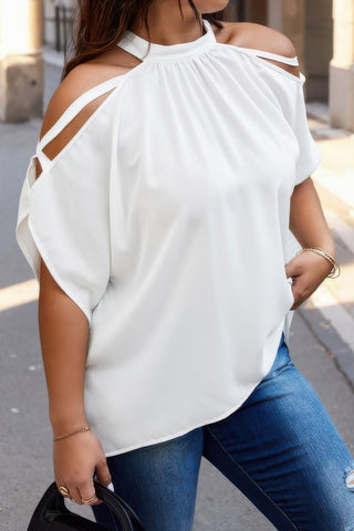 Plus Halter Open Shoulder Bat Sleeves Loose Top - Wear Arielle