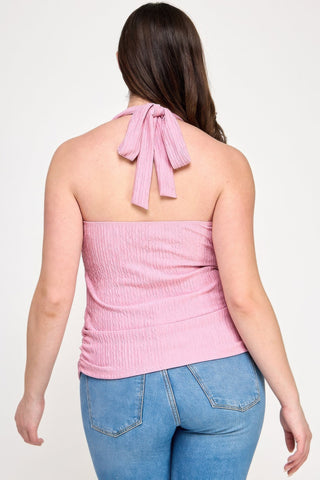 Plus Halter Tie Crinkle Knit Top - Wear Arielle