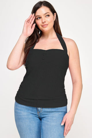 Plus Halter Tie Crinkle Knit Top - Wear Arielle
