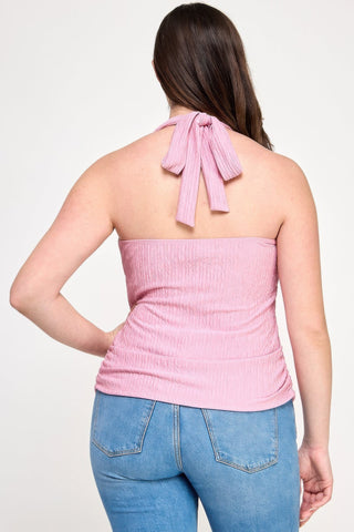 Plus Halter Tie Crinkle Knit Top - Wear Arielle