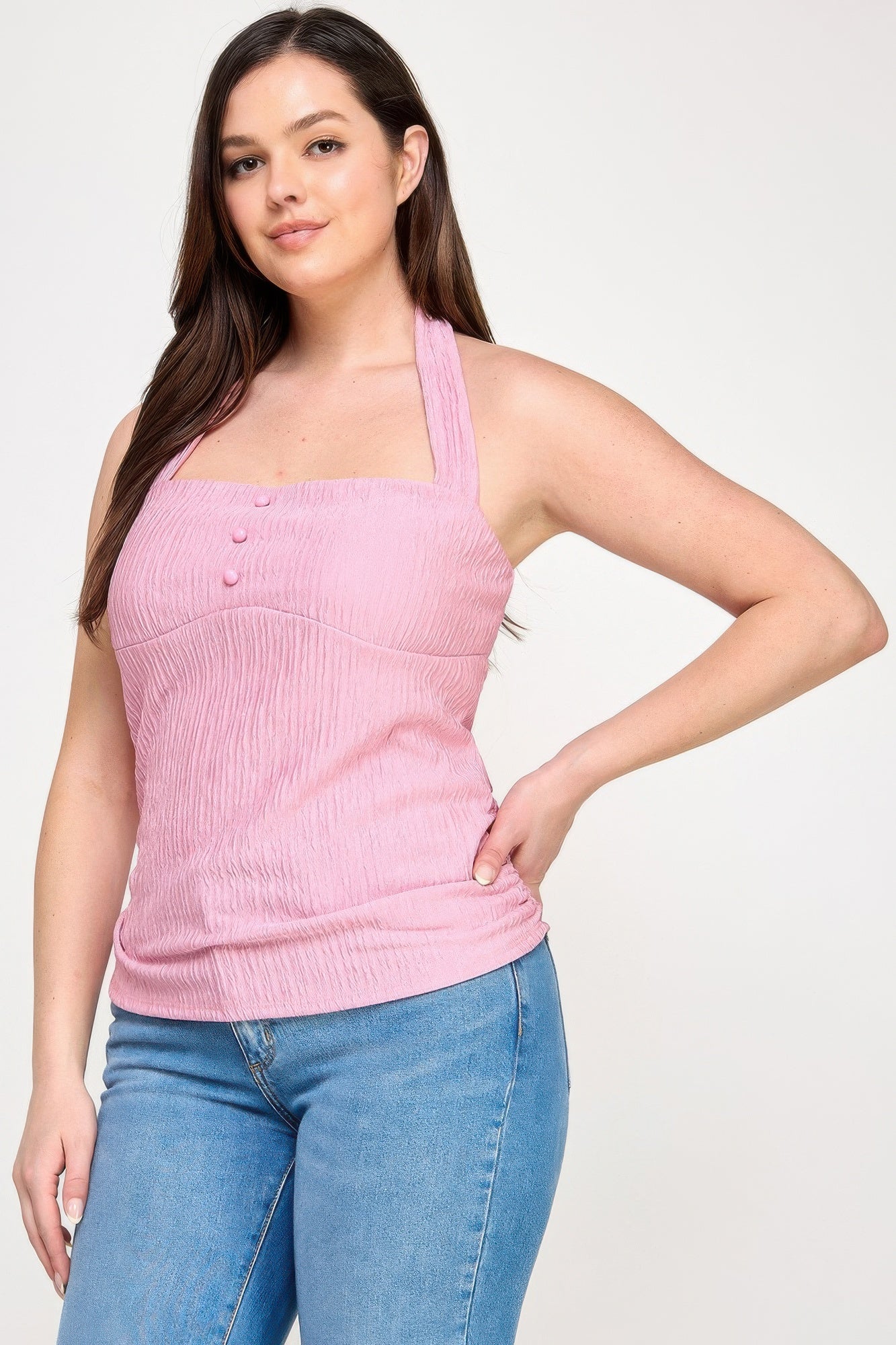 Plus Halter Tie Crinkle Knit Top - Wear Arielle