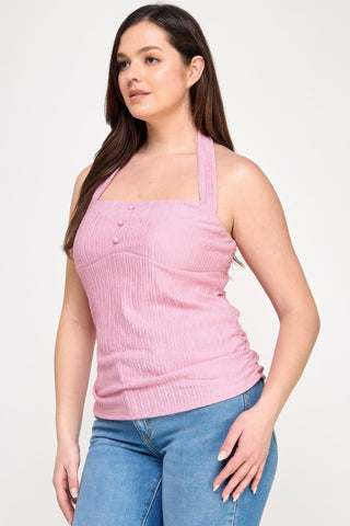 Plus Halter Tie Crinkle Knit Top - Wear Arielle