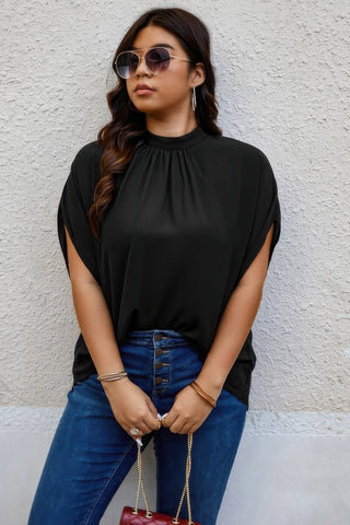 Plus Mock Neck Batwing Sleeve Loose Tunic Top - Wear Arielle