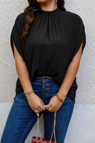 Plus Mock Neck Batwing Sleeve Loose Tunic Top - Wear Arielle
