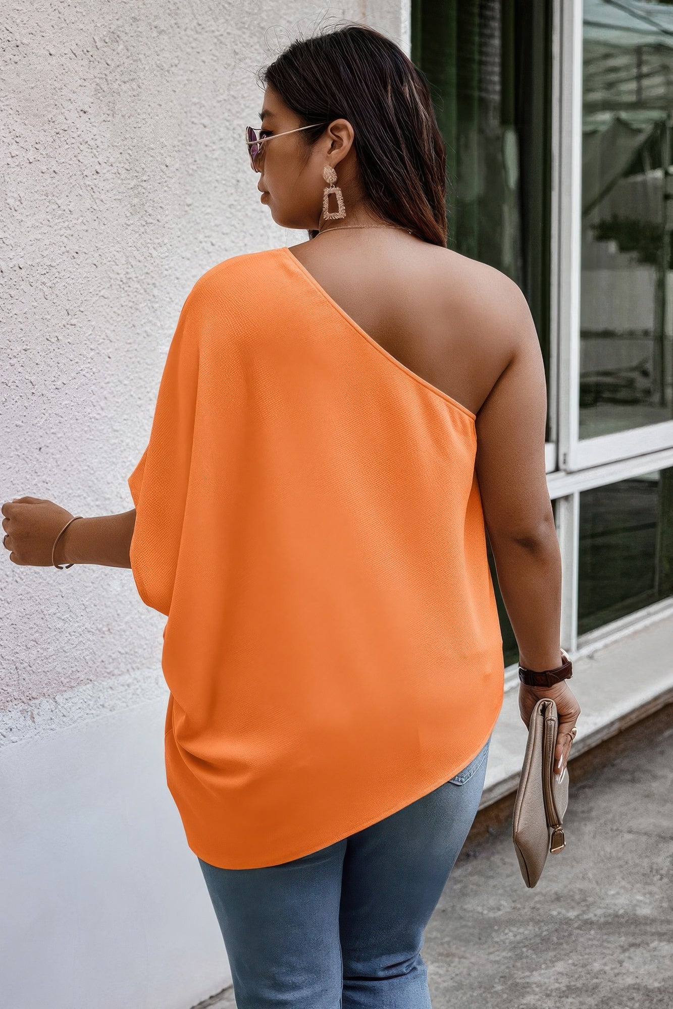 Plus One Shoulder Solid Casual Loose Fit Shirt - Wear Arielle