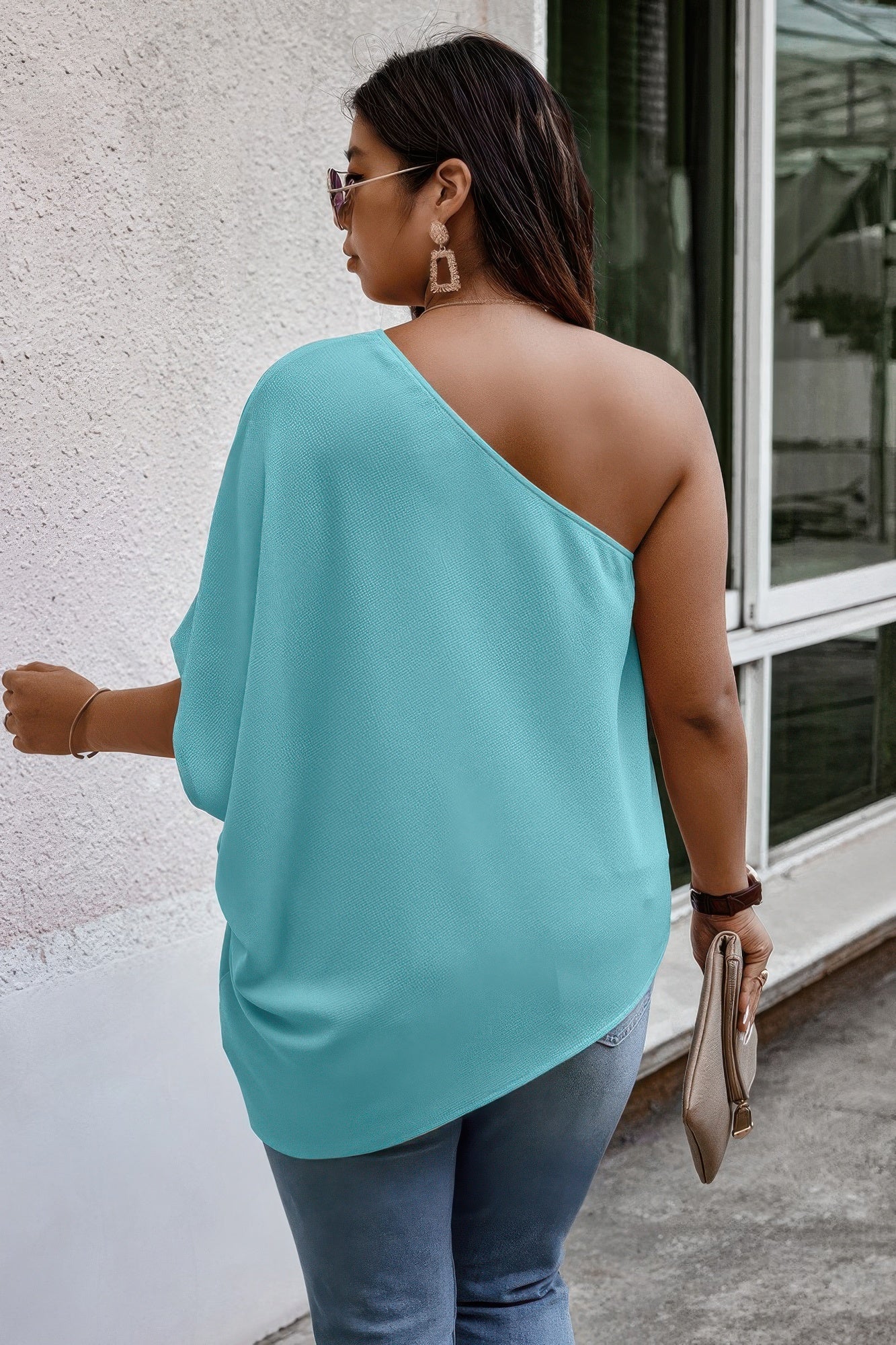 Plus One Shoulder Solid Casual Loose Fit Shirt - Wear Arielle