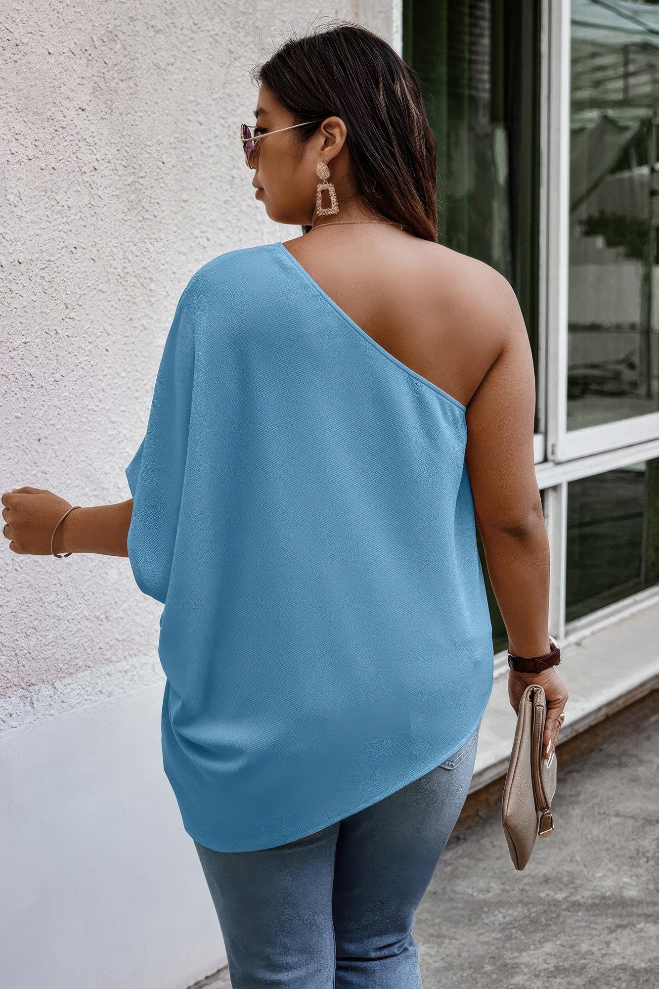 Plus One Shoulder Solid Casual Loose Fit Shirt - Wear Arielle
