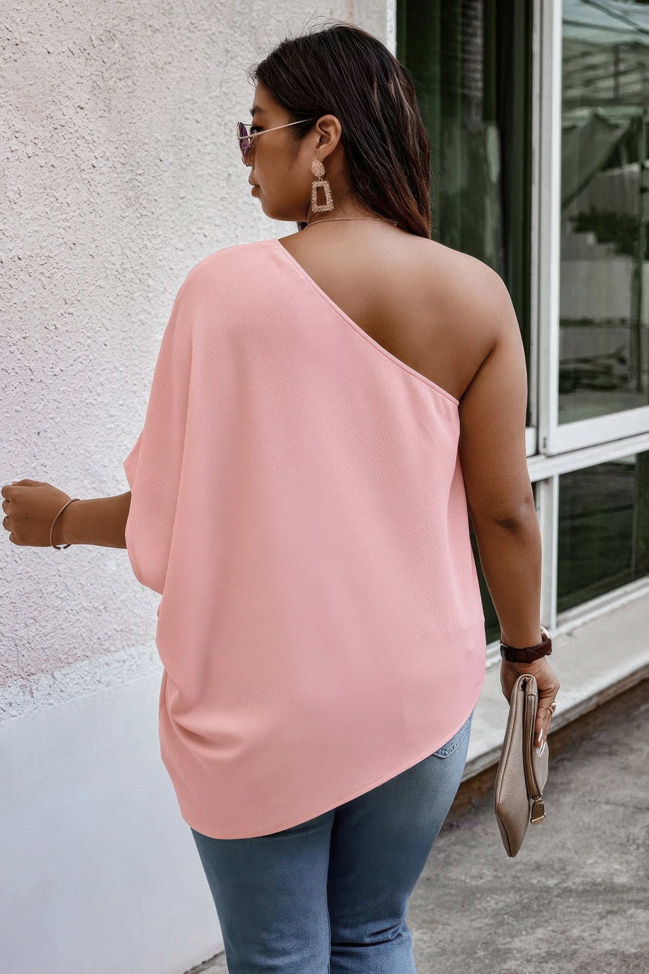 Plus One Shoulder Solid Casual Loose Fit Shirt - Wear Arielle