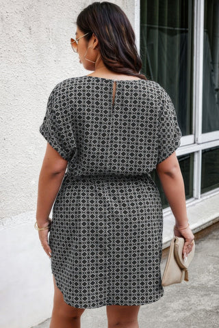 Plus Round Neck Printed Batwing Sleeve Loose Dress - Wear Arielle