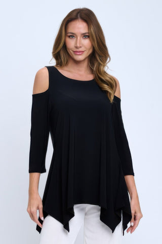 Plus Size Black Cold Shoulder Sharkbite Top - Wear Arielle