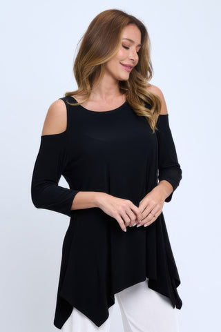 Plus Size Black Cold Shoulder Sharkbite Top - Wear Arielle