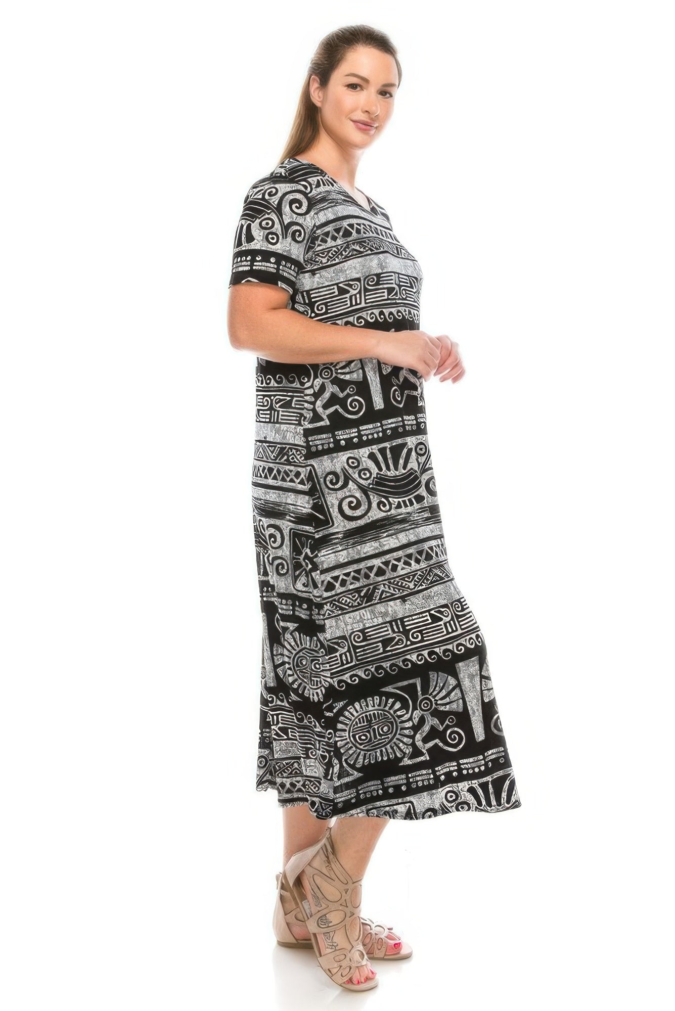 Plus Size Bns Print Long Dress - Wear Arielle
