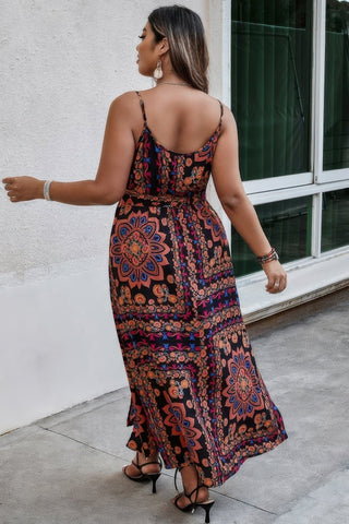 Plus Size Floral Belted Cami Boho Long Dress - Wear Arielle