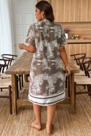 Plus Size Floral Print V Neck Fit Midi Dress - Wear Arielle