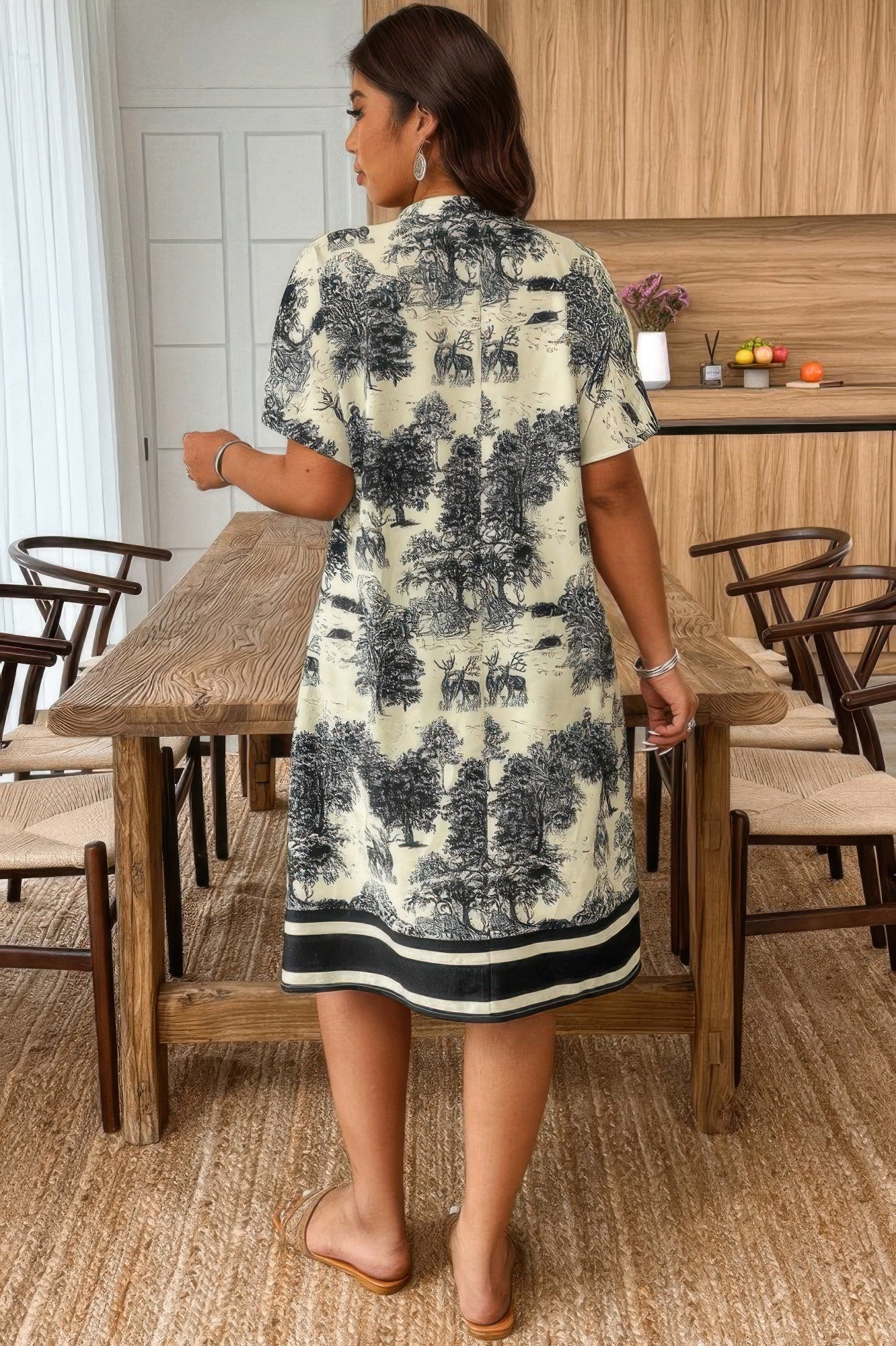 Plus Size Floral Print V Neck Fit Midi Dress - Wear Arielle