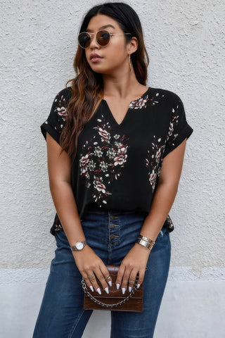 Plus Size Floral Print V Neck Loose Blouse - Wear Arielle