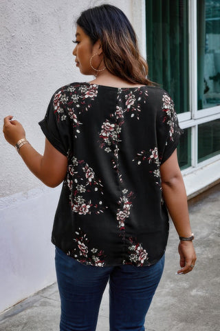 Plus Size Floral Print V Neck Loose Blouse - Wear Arielle