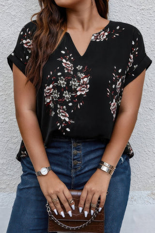Plus Size Floral Print V Neck Loose Blouse - Wear Arielle