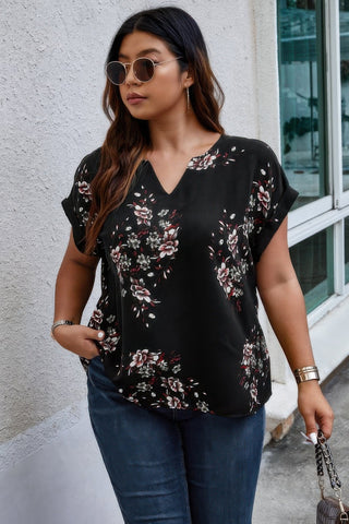 Plus Size Floral Print V Neck Loose Blouse - Wear Arielle