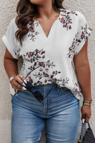 Plus Size Floral Print V Neck Loose Blouse - Wear Arielle
