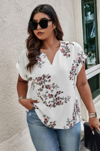 Plus Size Floral Print V Neck Loose Blouse - Wear Arielle