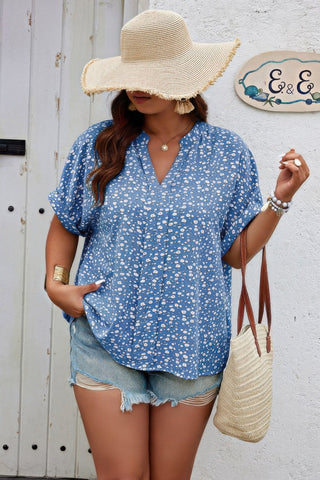 Plus Size Floral Print V Neck Short Sleeve Blouse - Wear Arielle
