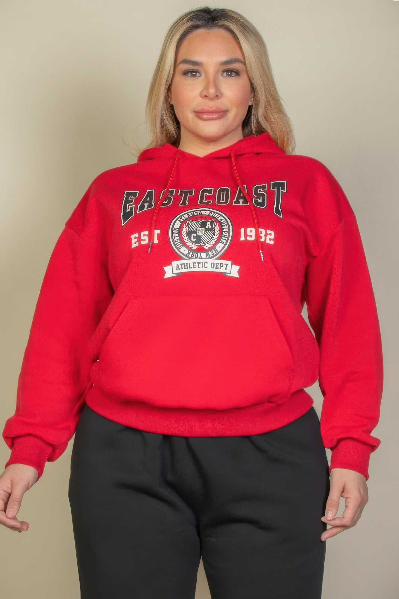 Plus Size Graphic Kangaroo Pocket Drawstring Hoodie - Wear Arielle