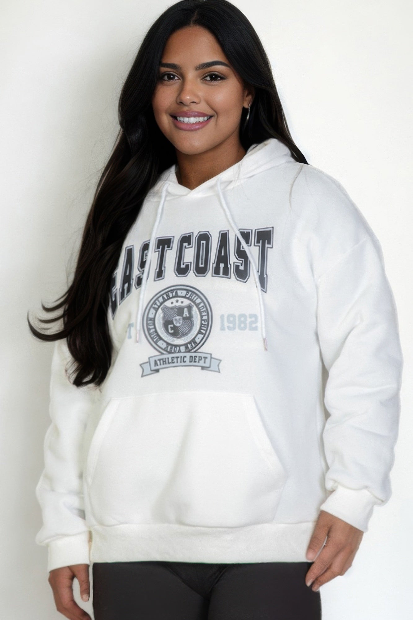 Plus Size Graphic Kangaroo Pocket Drawstring Hoodie - Wear Arielle