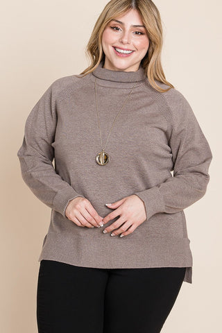 Plus Size High Quality Buttery Soft Solid Knit Turtleneck Two Tone High Low Hem Sweater - Wear Arielle