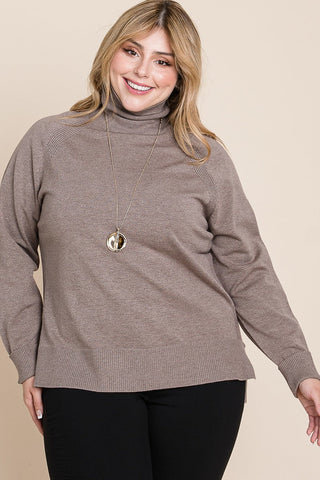 Plus Size High Quality Buttery Soft Solid Knit Turtleneck Two Tone High Low Hem Sweater - Wear Arielle