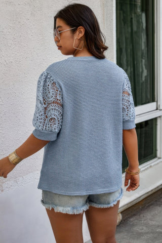 Plus Size Knit Color Block Lace Solid Fit Shirt - Wear Arielle