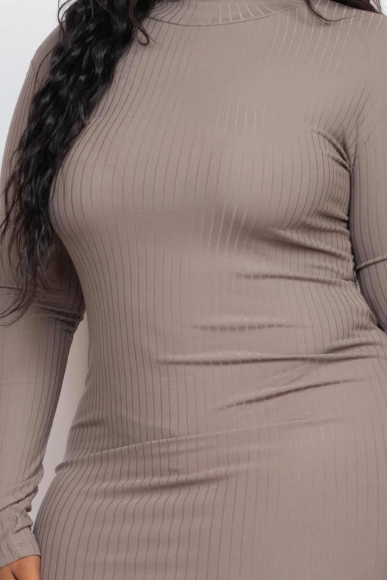 Plus Size Ribbed Long Sleeve Mock Neck Mini Bodycon Dress - Wear Arielle