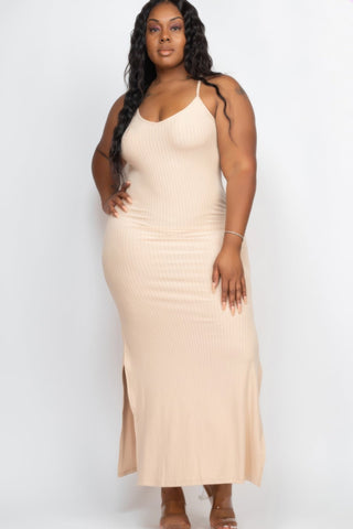 Plus Size Ribbed Side Slit Long Cami Maxi Dress - Wear Arielle
