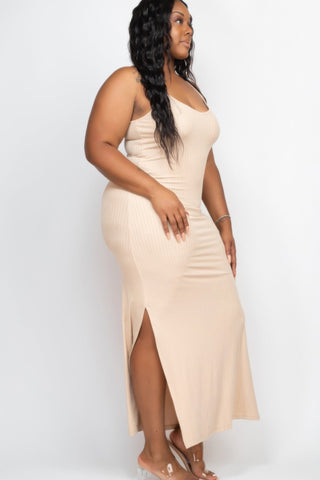 Plus Size Ribbed Side Slit Long Cami Maxi Dress - Wear Arielle