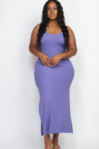 Plus Size Ribbed Side Slit Long Cami Maxi Dress - Wear Arielle