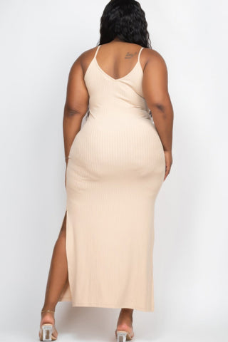 Plus Size Ribbed Side Slit Long Cami Maxi Dress - Wear Arielle