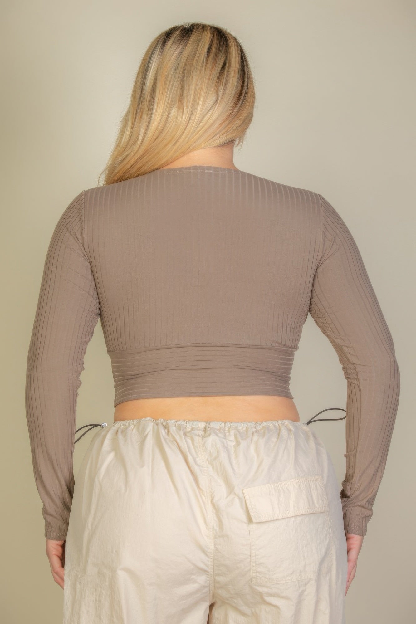 Plus Size Ribbed Wrap Front Long Sleeve Top - Wear Arielle