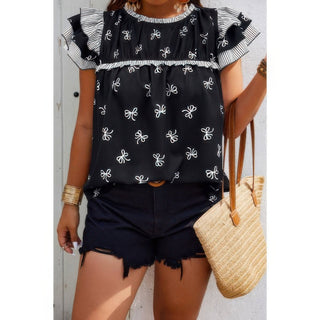 Plus Size Ruffle Hem Random Print Loose Shirt - Wear Arielle